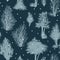 Seamless winter vector pattern with frosted trees on a dark background