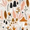 Seamless woodland pattern with mushrooms and floral elements. Creative autumn texture for fabric, wrapping, textile, wallpaper,
