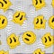 Seamless yellow distorted melting smiley face illustration pattern for fabric, wallpaper or wrapping paper. Vector