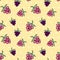 Seamless yellow polka dot background with raspberries, blackberries and bramble