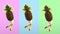 Seamless young animation of cartoon style walking pineapple with halftone effect .