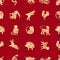 Seamless zodiac pattern. Red background. The set of symbols of the Chinese horoscope.