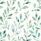 Seamlessly tiled watercolor pattern featuring elegant botanical motifs with mint and watercress hues, ideal for various