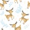 Seammless pattern. Deer vector illustration for kids. Bohemian illustrations with animals, stars, magic and runes. Cute