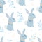 Seammless pattern. Rabbit vector illustration for kids. Bohemian illustrations with animals, stars, magic and runes