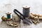 Seamstress tape, thimble for sewing