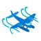 Seaplane icon isometric vector. Blue twin screw seaplane flying in air flow icon