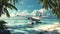 Seaplane at nature travel tropic island background. Local air taxi
