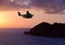 Seaplane over exotic island