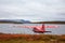 Seaplane by a Scenic Lake on a Fall Day in Canadian Nature