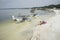 Seaplanes moored in shallow water at Lake Weir Florida USA