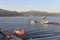 Seaplanes parked on the water at the shore in downtown Vancouver