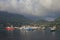 Seaport water area on tropical island. Victoria, Mahe, Seychelles