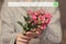 Search bar on the background of blurred bouquet of bush of roses