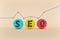 Search Engine Optimization ranking concept with multicolored balls. minimal style on pastel background. 3d rendering