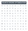 Search engine optimization vector line icons set. SEO, Optimization, Indexing, Crawling, Ranking, SERP, Search