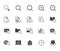 Search flat icons set. Zoom, find document, magnify glass symbol, look tool, binoculars minimal glyph silhouette vector