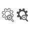 Search gears line and glyph icon. Magnifier and development vector illustration isolated on white. Settings outline