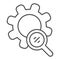 Search gears thin line icon. Magnifier and development vector illustration isolated on white. Settings outline style