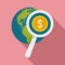 Search global money icon, flat style