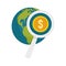 Search global money icon, flat style