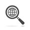 Search icon of flat globe planet, magnifying glass