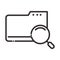 Search icon, folder file data magnifier thin line icon