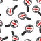 Search job vacancy icon seamless pattern background. Loupe career vector illustration on white isolated background. Find people