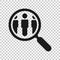 Search job vacancy icon in transparent style. Loupe career vector illustration on isolated background. Find people employer