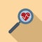 Search magnifier heart rate icon flat vector. Body disease