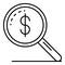 Search money magnify glass icon, outline style