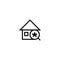 Search new house icon. home with magnifying glass and asterisk symbol. simple clean thin outline style design.