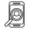 Search online client icon outline vector. Data customer