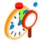 Search optimization icon isometric vector. Classic stopwatch timer and magnifier