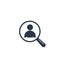 Search people icon, find person, magnifying glass and man symbol. Vector