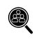 Search, research of employees black icon on white background