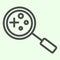 Search tool line icon. Magnifying glass lens with bacterias result outline style pictogram on white background. Science