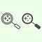 Search tool line and solid icon. Magnifying glass lens with bacterias result outline style pictogram on white background