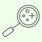 Search tool thin line icon. Magnifying glass lens with bacterias result outline style pictogram on white background