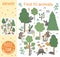 Searching game for children with animals and trees in the forest. Woodland topic.