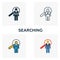 Searching icon set. Four elements in diferent styles from human resources icons collection. Creative searching icons filled,