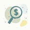 Searching magnifier glass dollar. Money vector icon on multicolored background