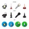 Searchlight, kerosene lamp, candle, flashlight.Light source set collection icons in cartoon,black,flat style vector