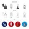 Searchlight, kerosene lamp, candle, flashlight.Light source set collection icons in flat,outline,monochrome style vector