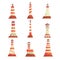 Searchlight towers for maritime navigational guidance set. Collection of lighthouses vector Illustrations