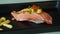 Seared salmon nigiri sushi cheese and mayonnaise decoration in Japanese cuisine