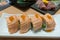 Seared Salmon Sushi Nigiri Roll Closeup