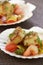 Seared scallops on marinated vegetables