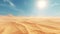 Searing desert landscape sand dunes, mirage, azure sky, heat haze in ultra high definition