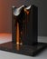 searing glint of molten lacquer dripping down a granite wall. Podium, empty showcase for packaging product presentation